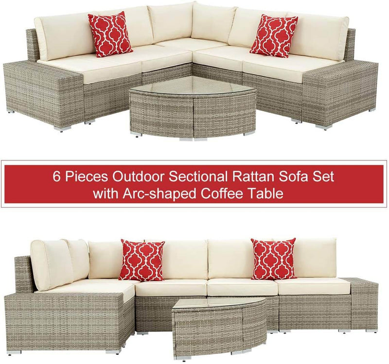 6 Pcs Outdoor Patio Sectional Furniture Set PE Rattan All Weather