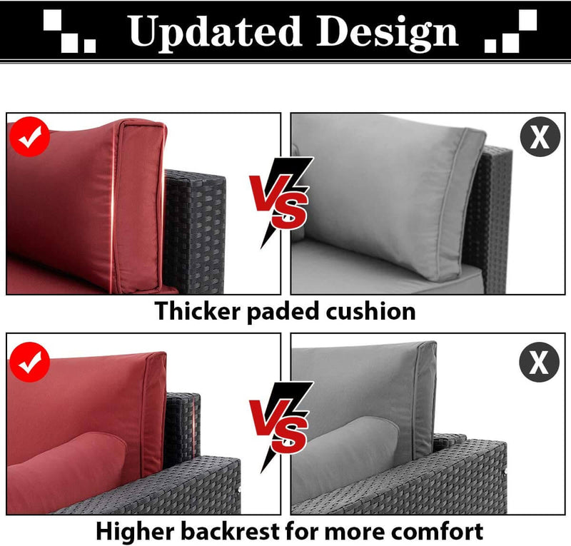 7-Piece Wicker Outdoor Patio Sectional Furniture Set Rattan Patio Conversation Furniture Sets Wicker Sofa Set with Red Cushion