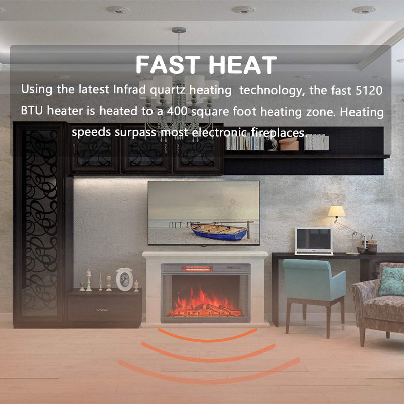 28"Electric Fireplace Insert, Recessed Mounted Electric Fireplace Heater with Remote Control,Black