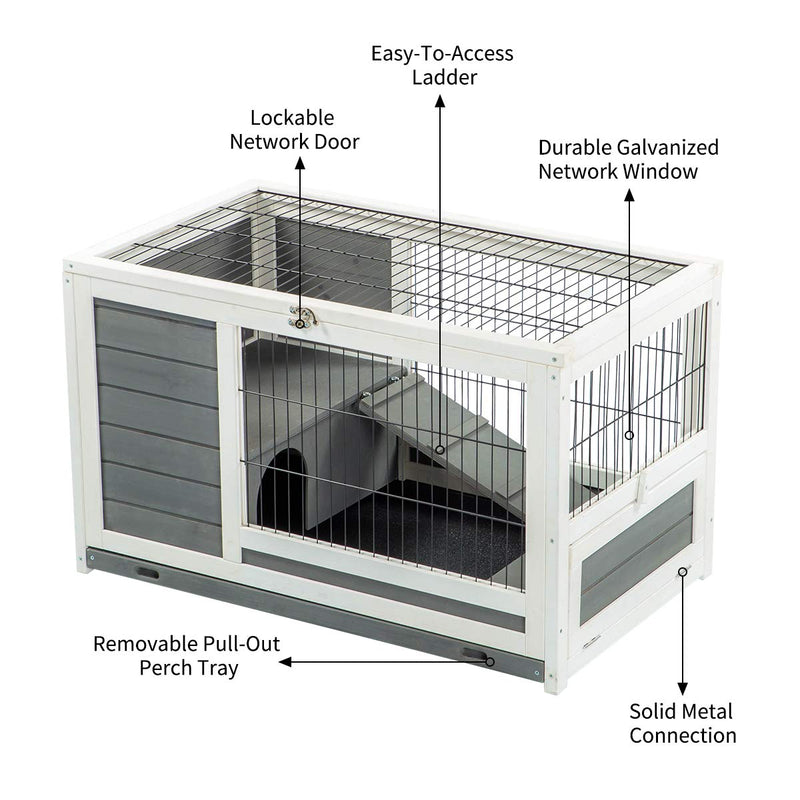 Pet House for Small Animals Indoor & Outdoor No Leak Trays & Ladder (35.4 inches)
