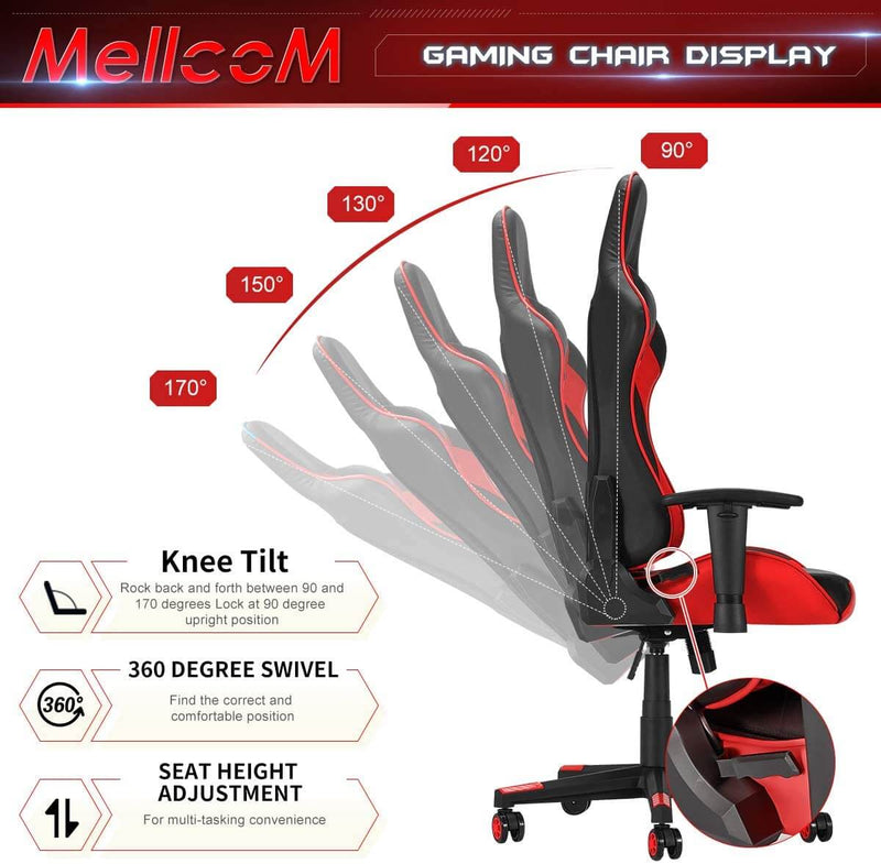 Gaming Chair Racing Office Chair, Ergonomic High Back Desk Chair Height Adjustment Swivel Rocker with Headrest and Lumbar Support Pillow (Red)