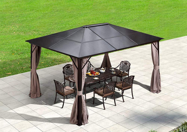 Hardtop Gazebo, 10’x12’ Aluminum Frame Gazebos with Netting Curtains for Backyard