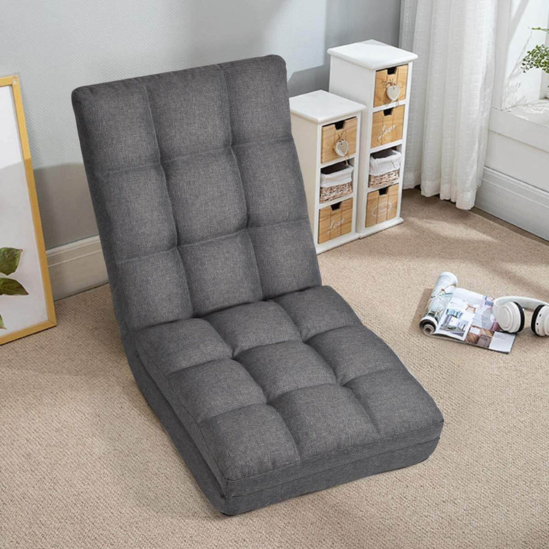 Esright 14-Position Floor Chair, Folding Gaming Sofa, Floor Lounger Folding Adjustable Sleeper Bed Couch Recliner, Gray