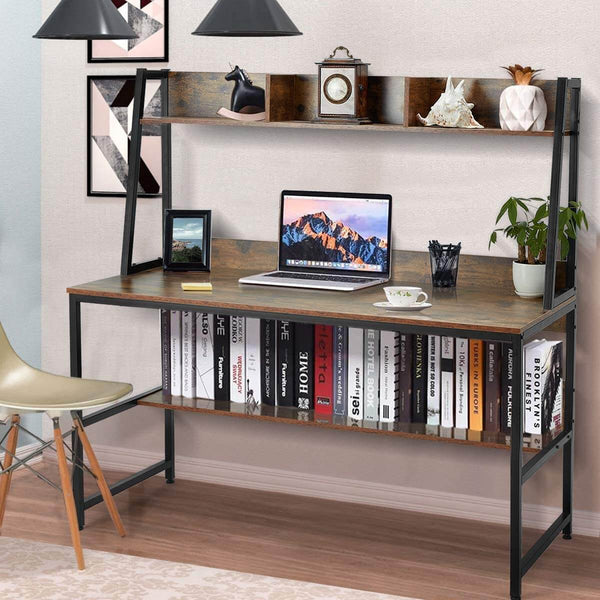 55'' Computer Desks Writing Study Table with Hutch & Bookshelf, Rustic Brown