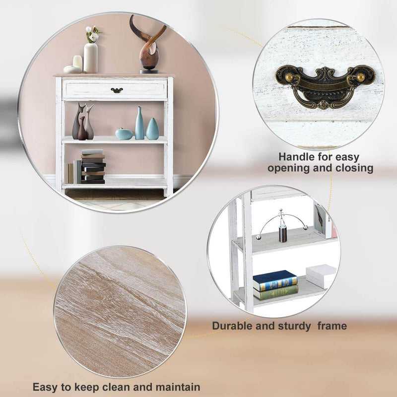 Console Table Entryway Table 3 Tiered Sofa Table Classic Design with Drawer and Opening Shelves, Entryway Hall Table, Sofa Tables Narrow Easy Assembly