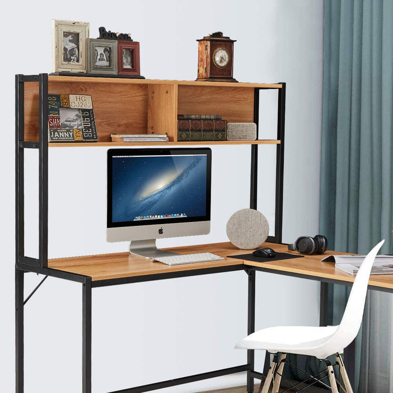 L Shape Computer Desk with Hutch Space-Saving Corner Desk Workstation for Home Office