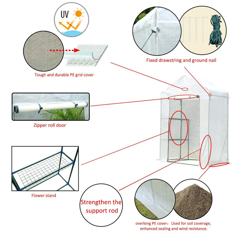 Walk-in Greenhouse, Indoor Outdoor Plant Greenhouse, 2 Tier 2 Shelves Hot House 56"x 29" x 77", White