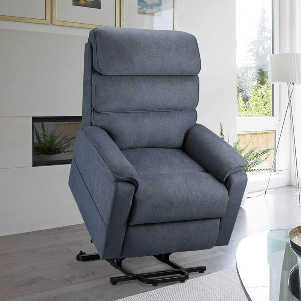 Dual Motor Electric Power Recliner Lift Chair Linen Fabric Electric Recliner for Elderly, Heated Vibration Massage Sofa with Side Pockets & Remote Control, Gray-Blue