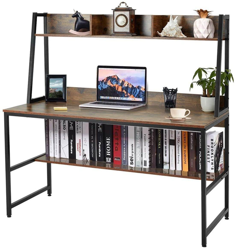 55'' Computer Desks Writing Study Table with Hutch & Bookshelf, Rustic Brown