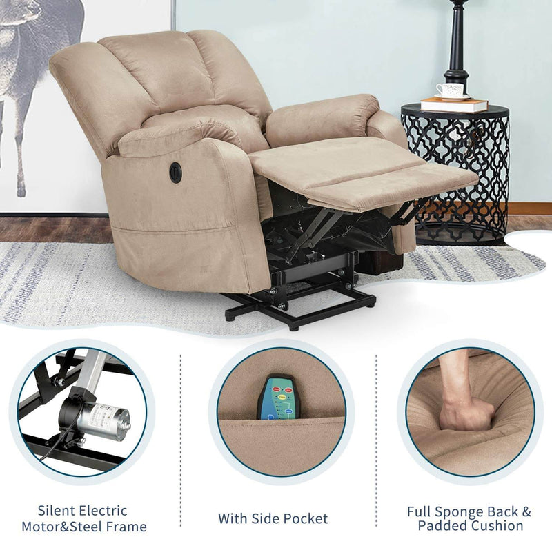 Electric Power Lift Recliner Chair Sofa with Massage and Heat for Elderly, Microfiber Recliner Chair with Side Pockets & USB Port, Beige