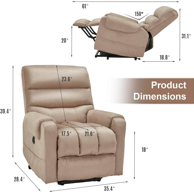 Electric Power Lift Recliner Chair Recliner Sofa for Elderly, Microfiber Recliner Chair with Heated Vibration Massage, 2 Side Pockets and USB Ports, Beige