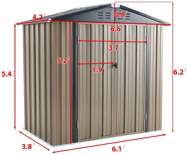 6' x 4' Outdoor Metal Storage Shed, Steel Garden Backyard Sheds with Double Door & Lock, Utility Tool Storage, Gray and Black