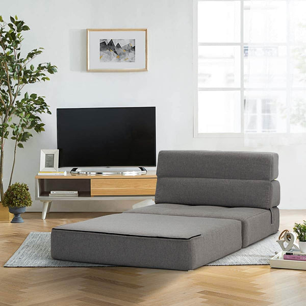 Triple Fold Down Sofa Bed, Sleeper Sofa 2 in1 Tri-Fold Floor Couch Convertible Upholstered Guest Chaise Lounge Modern Folding Lounge Chaise for Living Room and Bedroom Grey