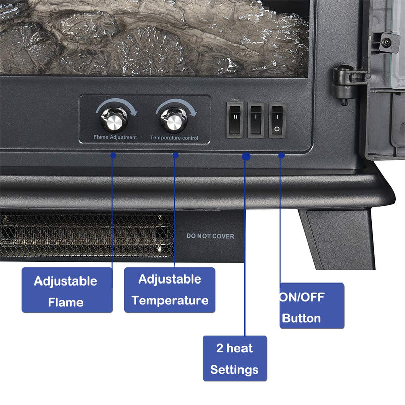 23" Electric Stove 3-Sided Open Design for Full View,Electric Fireplace with Dimmer Temperature Control