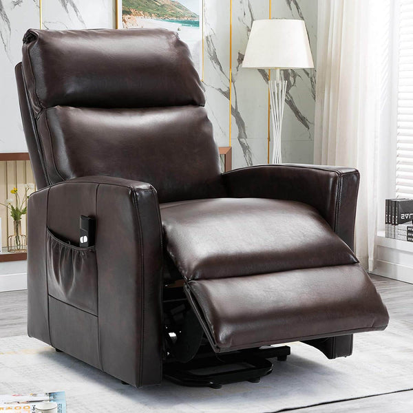 Lift Recliner Chair, Overstuffed Lift Chairs for Elderly with Remote, 3 Position & Side Pocket, Power Reclining Chair for Living Room, Faux Leather, Brown