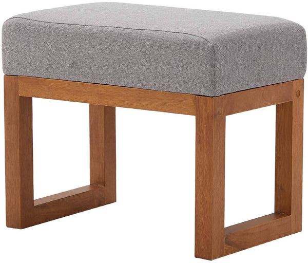 Home Ottoman, Modern Upholstered Bench, Linen Comfortable Foot Rest Stool, Mid Century Retro Footstool, Gray