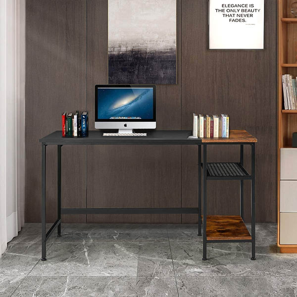 Industrial Computer Desk, 47 Inch Writing Desk with 2 Storage Shelves, Stable Metal Frame, Easy Assembly