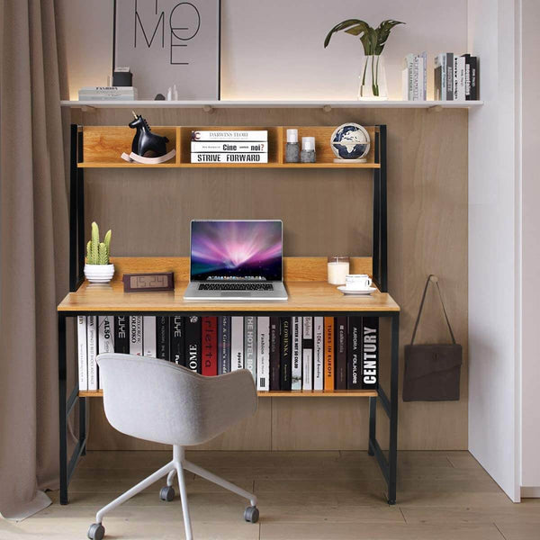 47'' Office Computer Desk Writing Study Table with Hutch Bookshelf, Walnut