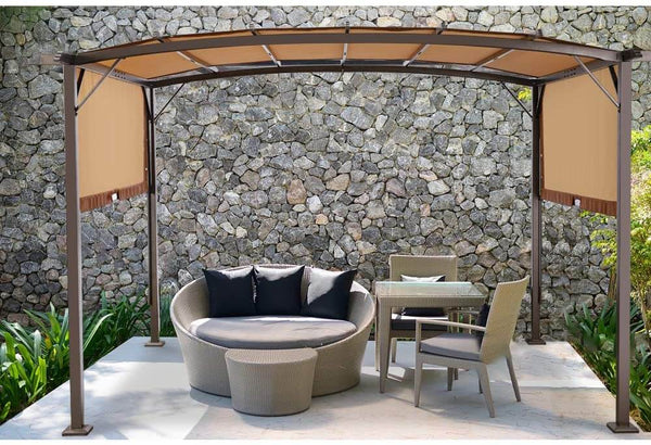 Outdoor Steel Pergola with Retractable Canopy Sun Shades for BBQ, Party, Beach