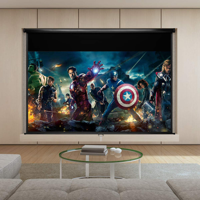 Homhum 1.2 Gain Projector Screen Manual Pull Down 100 inch 16:9 Projection Movies Screens 4K HD 1080P Wrinkle-Free for Home Theater School Office Indoor