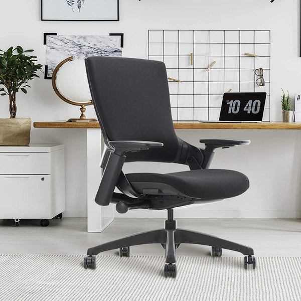 Ergonomic High Swivel Executive Chair with Adjustable Height 3D Arm Rest & Fabric Back, Black