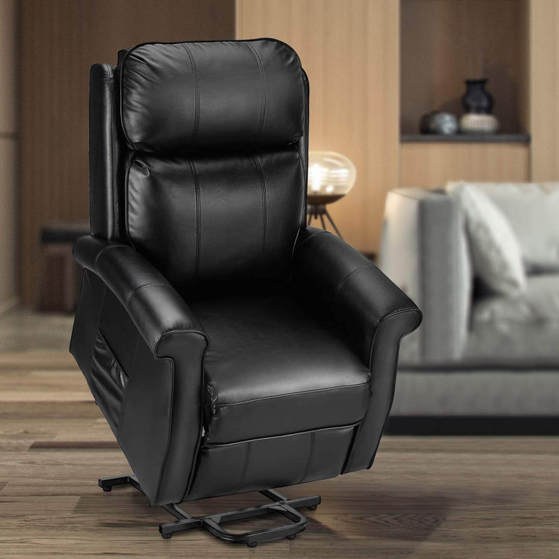 Electric Power Lift Recliner Chair, Faux Leather Electric Recliner for Elderly with Heated Vibration Massage, Side Pocket & Remote Control, Black