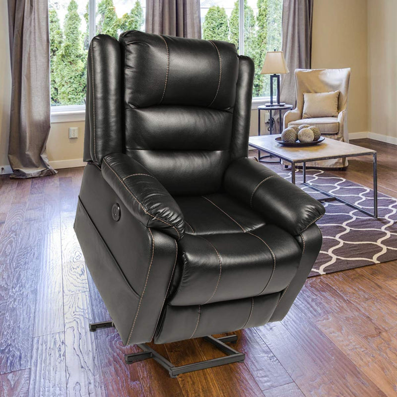 Power Lift Chair Faux Leather Electric Recliner for Elderly, Heated Vibration Massage Sofa with Side Pockets, USB Charge Port & Remote Control, Black
