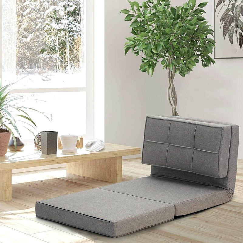 Triple Fold Down Sofa Bed, Adjustable Floor Couch Sofa 5 Adjustable Positions 6 Reclining Angles Sleeper Sofa Guest Chaise Loungefor Living Room and Bedroom Grey