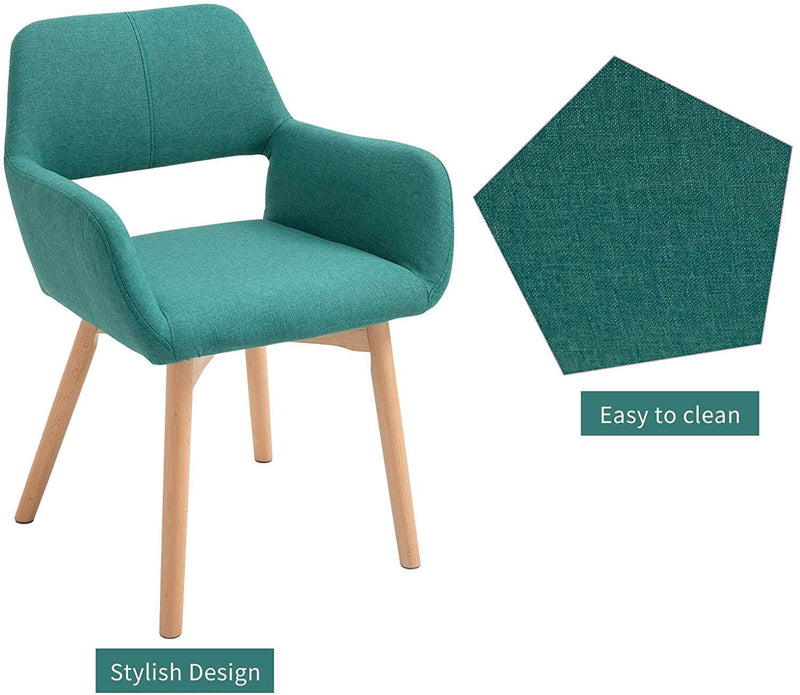 Modern Living Dining Room Accent Arm Chairs, Fabric Mid-Century Upholstered Seat with Solid Wood Legs, Green