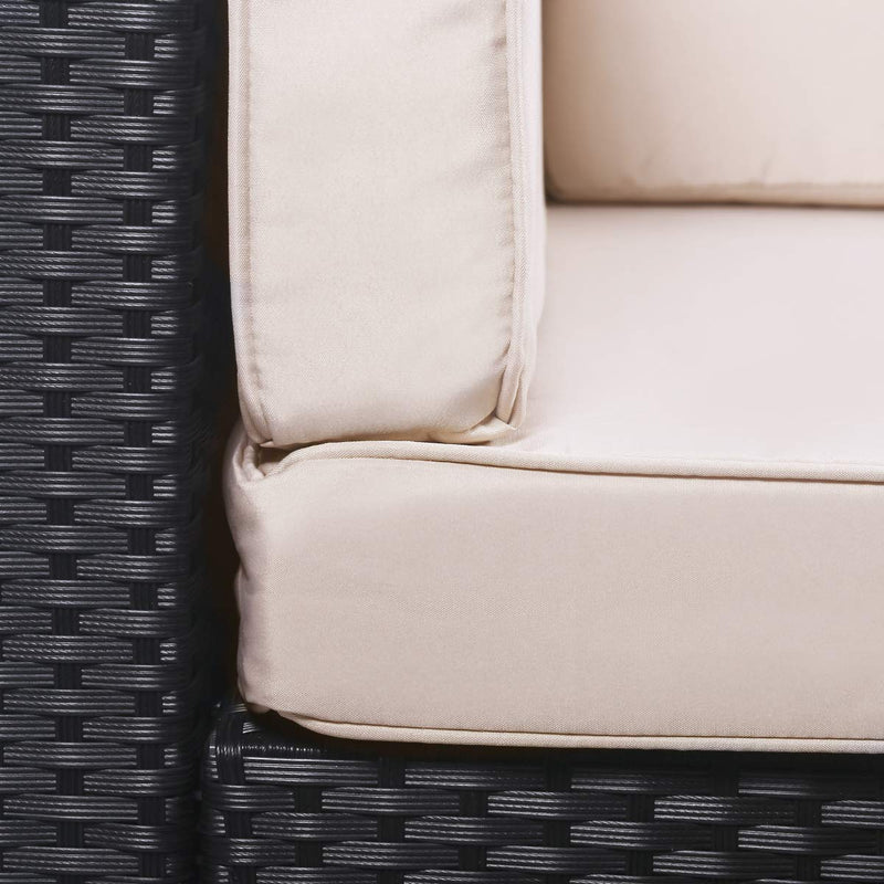 5 Pieces Black Outdoor Rattan Sectional Furniture Chair Set with Cushions and Tea Table