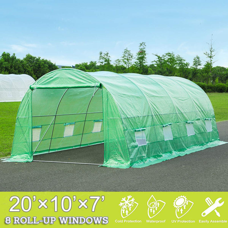 20' x 10' x 7' Large Tunnel Greenhouse, Walking in Greenhouse Plant Hot House, Green