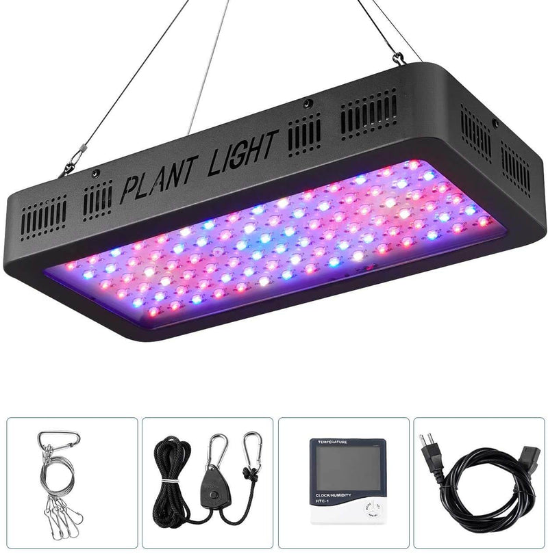 900W LED Plant Grow Lights for Indoor Plants Full Spectrum Dual-Chip with Daisy Chain & Thermometer Humidity Monitor