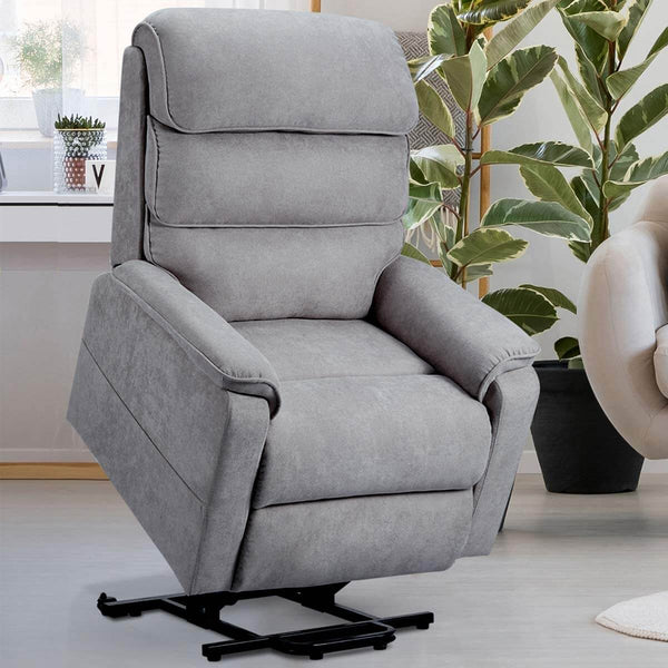 Dual Motor Electric Power Recliner Lift Chair, Linen Fabric Electric Recliner for Elderly, Heated Vibration Massage Sofa with Side Pockets & Remote Control, Gray