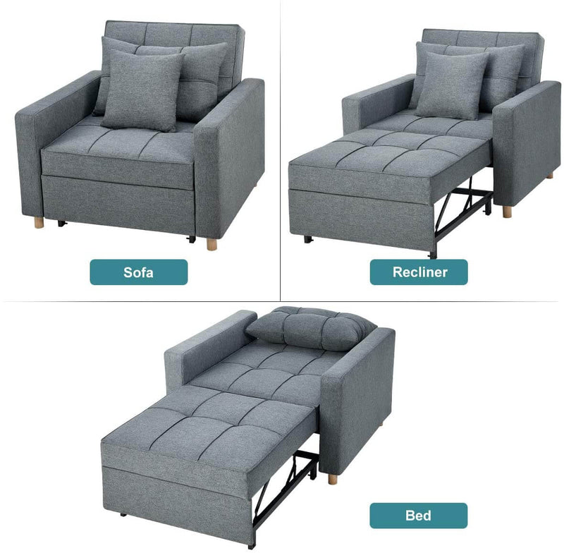 Sofa Bed 3-in-1 Convertible Chair Multi-Functional Adjustable Recliner, Sofa, Bed, Modern Linen Fabric, Dark Gray