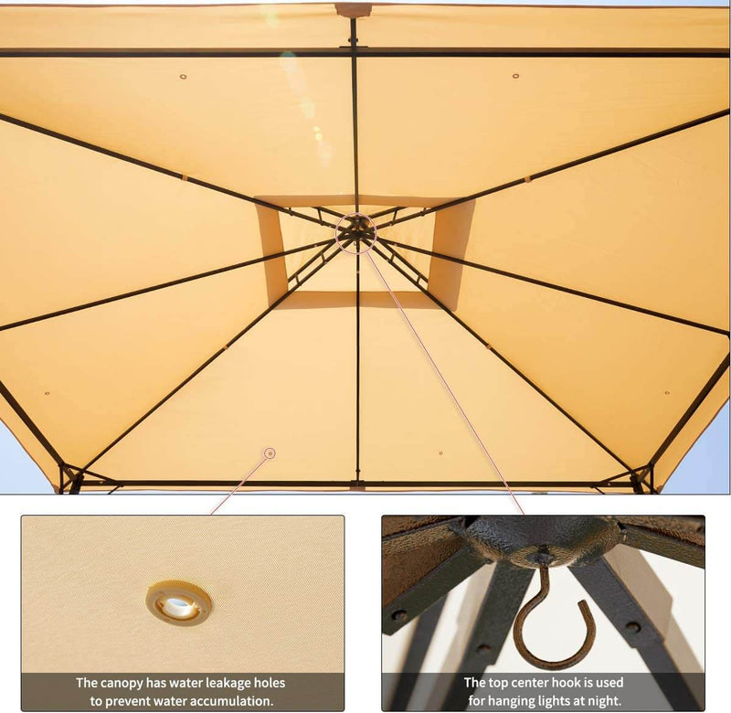 10 x 12 FT Double-Roof Softtop Gazebo Canopy, Outdoor Steel Frame Gazebo Tent for Patio or Deck, Beige