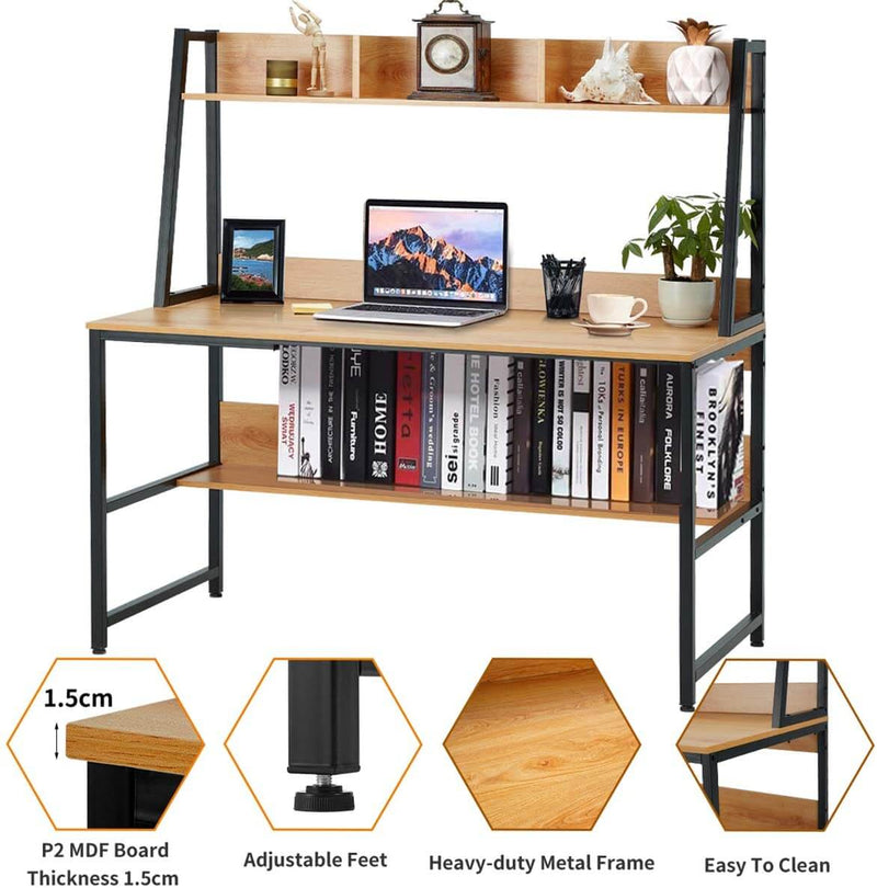 55'' Computer Desk Table Workstation Desk with Hutch & Bookshelf, Walnut