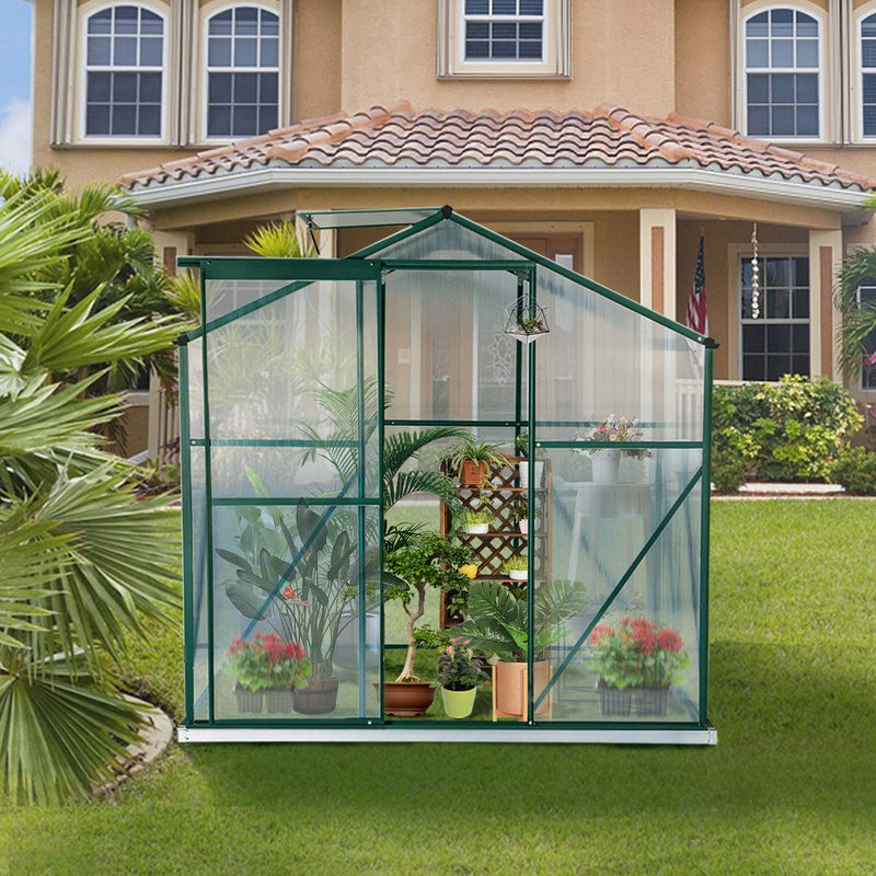 Large Walk-in Greenhouse, 8'(L) x 6'(W) x 6.6'(H) Flower Greenhouse Hot House, UV Protection Greenhouse with Roof Vent & Rain Gutters
