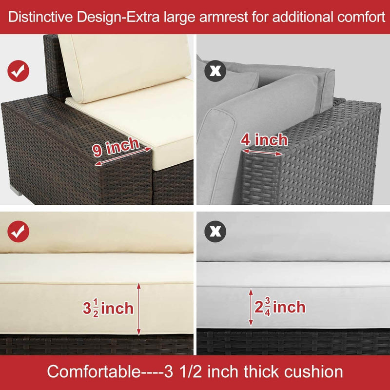 6 Pcs Outdoor Sectional Furniture Set, Patio PE Rattan All Weather Wicker Sofa Set with Cushions Arc-Shaped Table, Brown