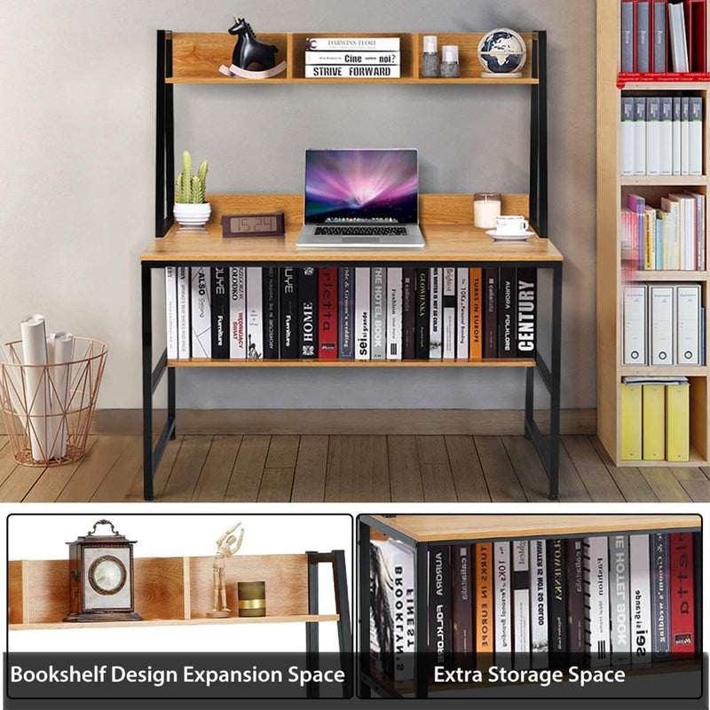 55'' Computer Desk Table Workstation Desk with Hutch & Bookshelf, Walnut