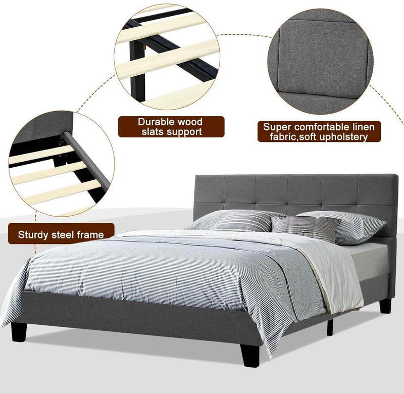 Platform Bed Frame, Full Size Linen Fabric Bed Frame with Wood Slats Support, Upholstered Platform Bed Mattress Foundation,Easy Assembly (Full Size/Dark Gray)