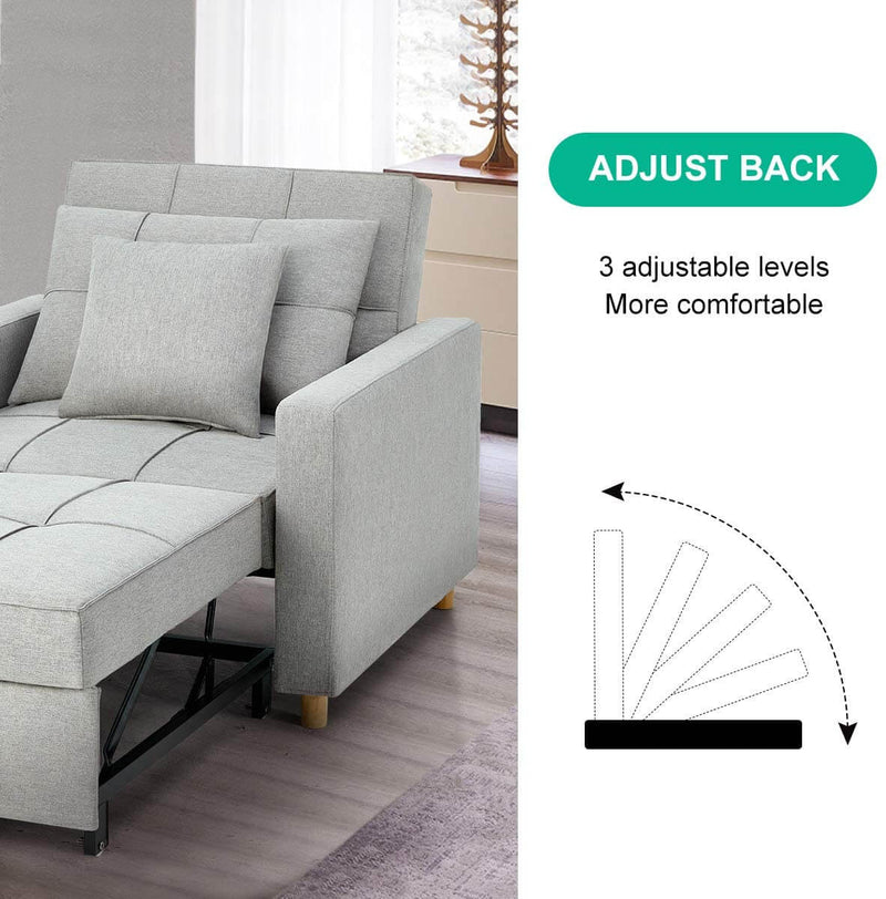 Sofa Bed 3-in-1 Convertible Chair Multi-Functional Adjustable Recliner, Sofa, Bed, Modern Linen Fabric, Light Gray
