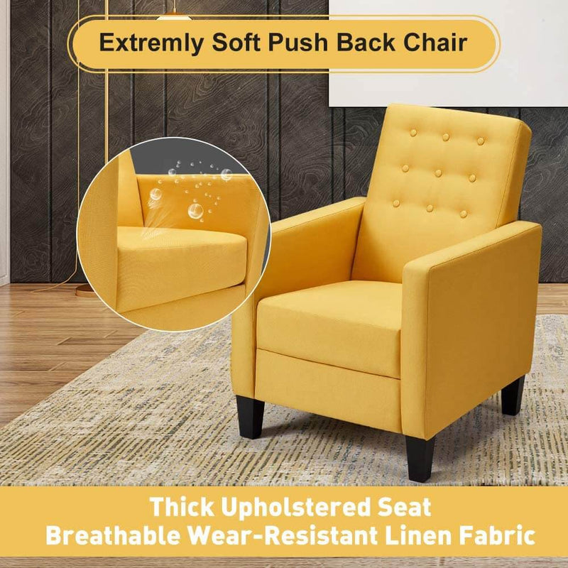 Mid-Century Modern Fabric Recliner with Vibrated Massage, Push Back Recliner Chair w/Side Pocket and Button Tufted Back Single Sofa Chair for Living Room, Yellow