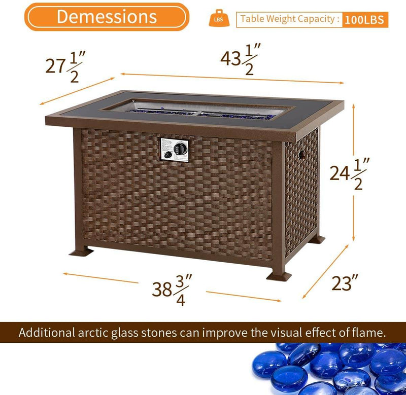 4 Pcs Outdoor Patio Furniture Sets Rattan Sofa Chair Wicker Set, Deck Furniture Set with Firepit Table, Brown