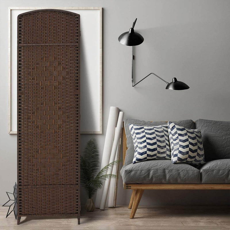 6 Panels Room Divider, 6 FT Tall Weave Fiber Room Divider, Double Hinged,Folding Privacy Screens, Freestanding Room Dividers, Coffee