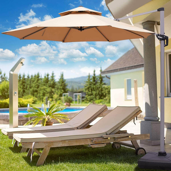 11FT Patio Umbrella Double Top Cantilever Umbrella Outdoor Offset Hanging Umbrella with Easy Tilt and 360° Rotation, Beige