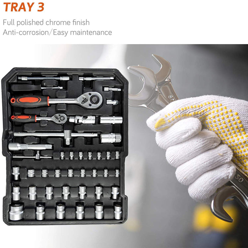 Tool Box with Tools 799pcs Household Tool Set with Aluminum Trolley Case Silver