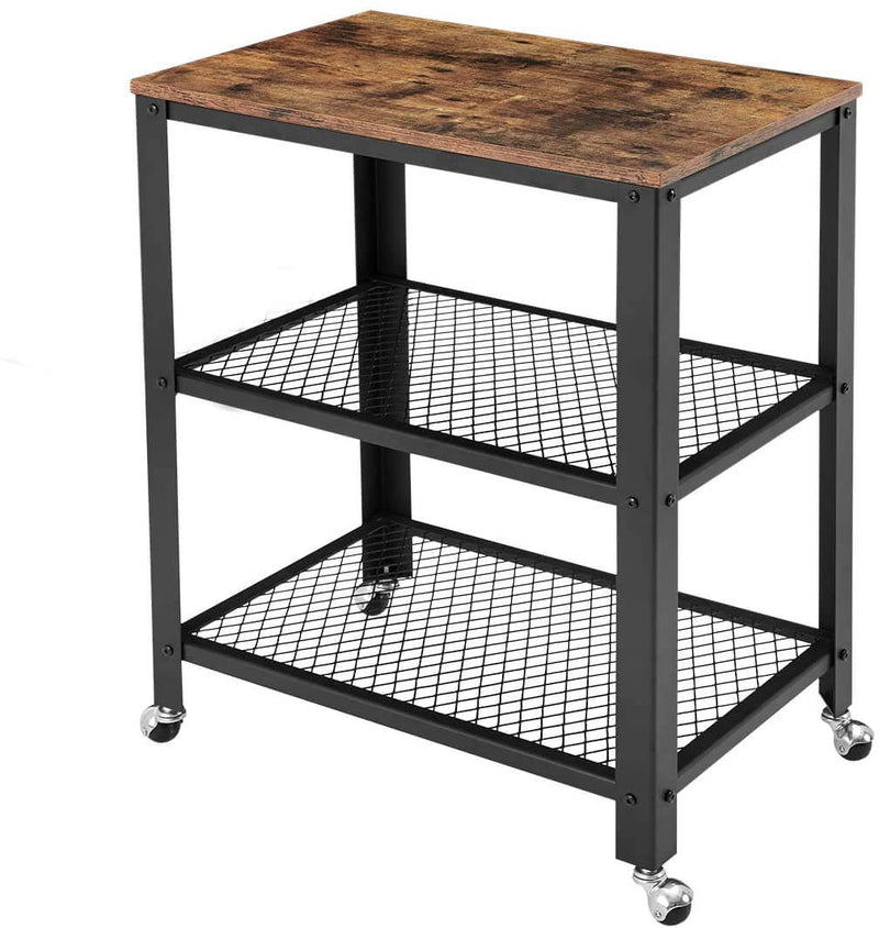 Industrial Kitchen Cart 3-Tier, Rolling Serving Cart on Wheels with Storage, Microwave Cart for Kitchen, Vintage Brown