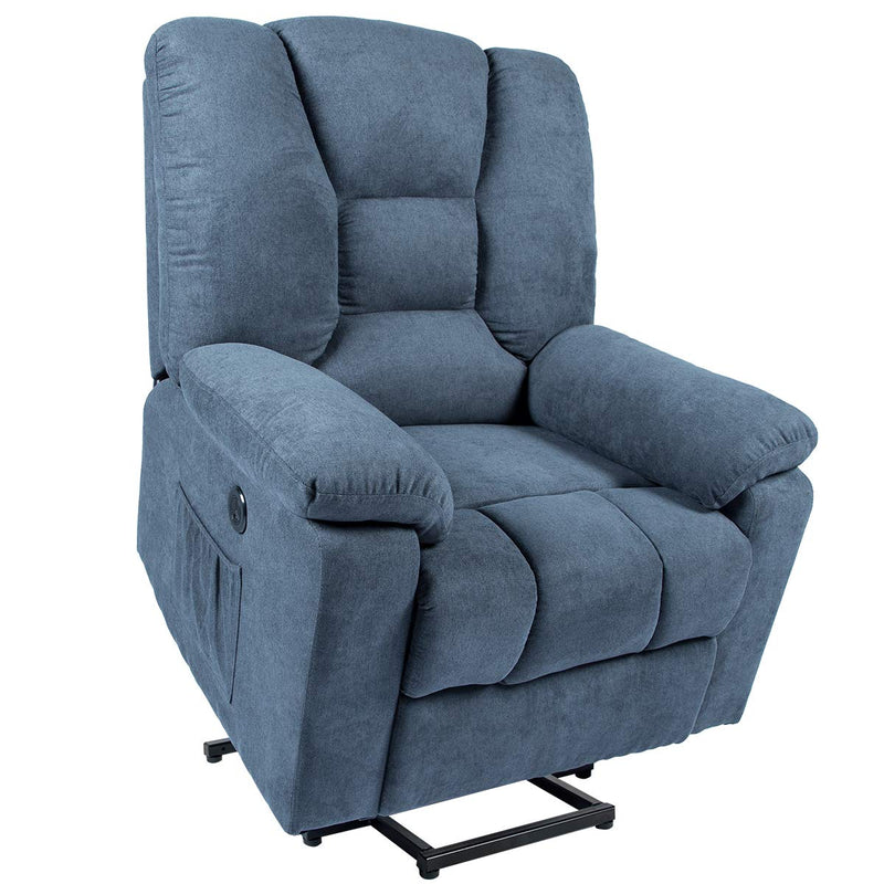 Power Lift Microfiber Electric Recliner Chair with Heated Vibration Massage Sofa Fabric Living Room Chair with Side Pockets, USB Charge Port & Massage Remote Control, Blue