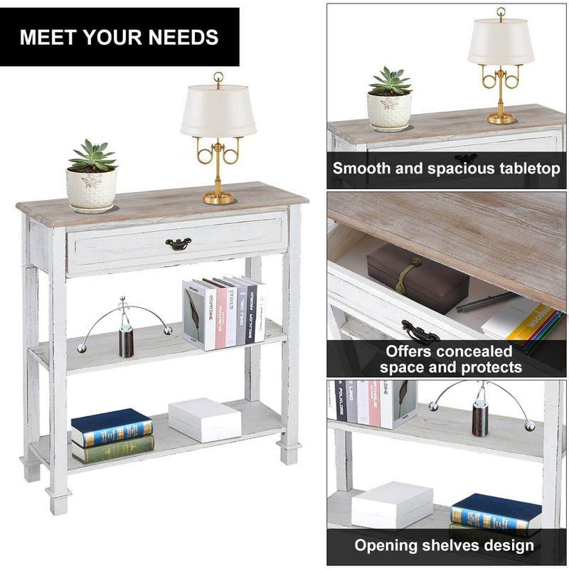 Console Table Entryway Table 3 Tiered Sofa Table Classic Design with Drawer and Opening Shelves, Entryway Hall Table, Sofa Tables Narrow Easy Assembly