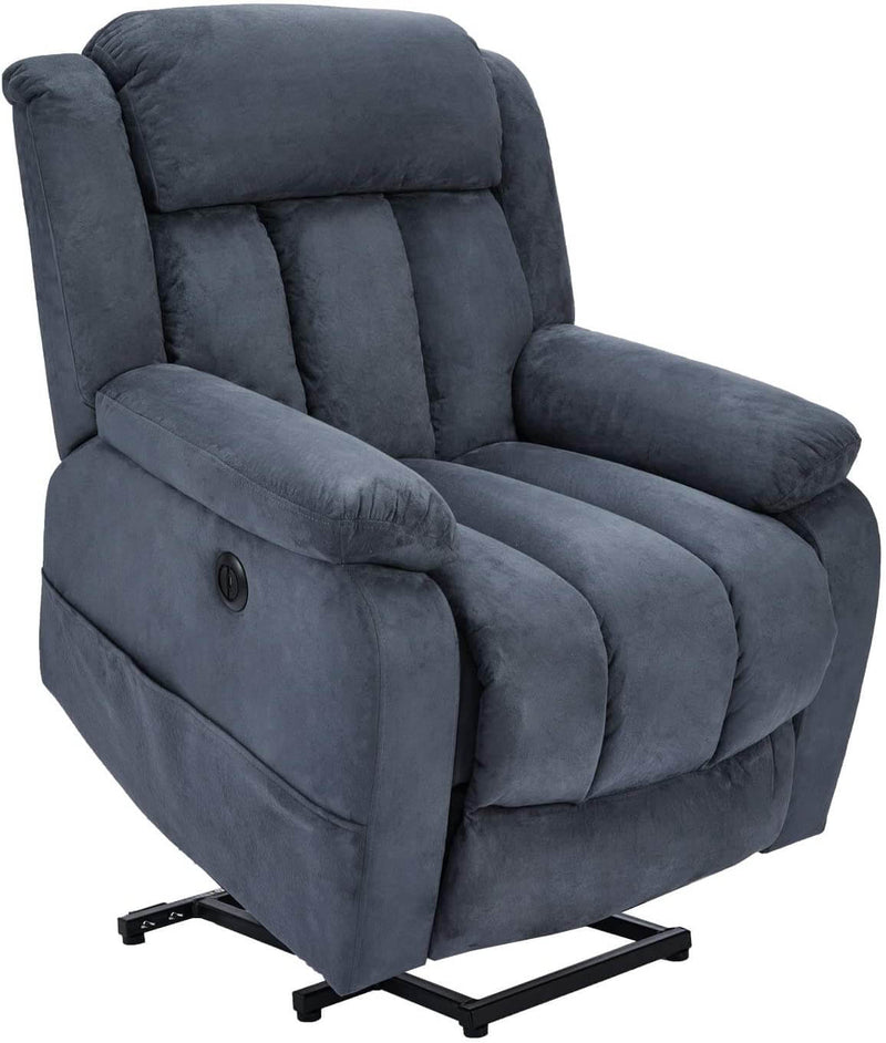 Power Lift Chair Electric Recliner Sofa for Elderly, Microfiber Electric Recliner Chair with Heated Vibration Massage, Side Pocket and USB Port, Blue Gray